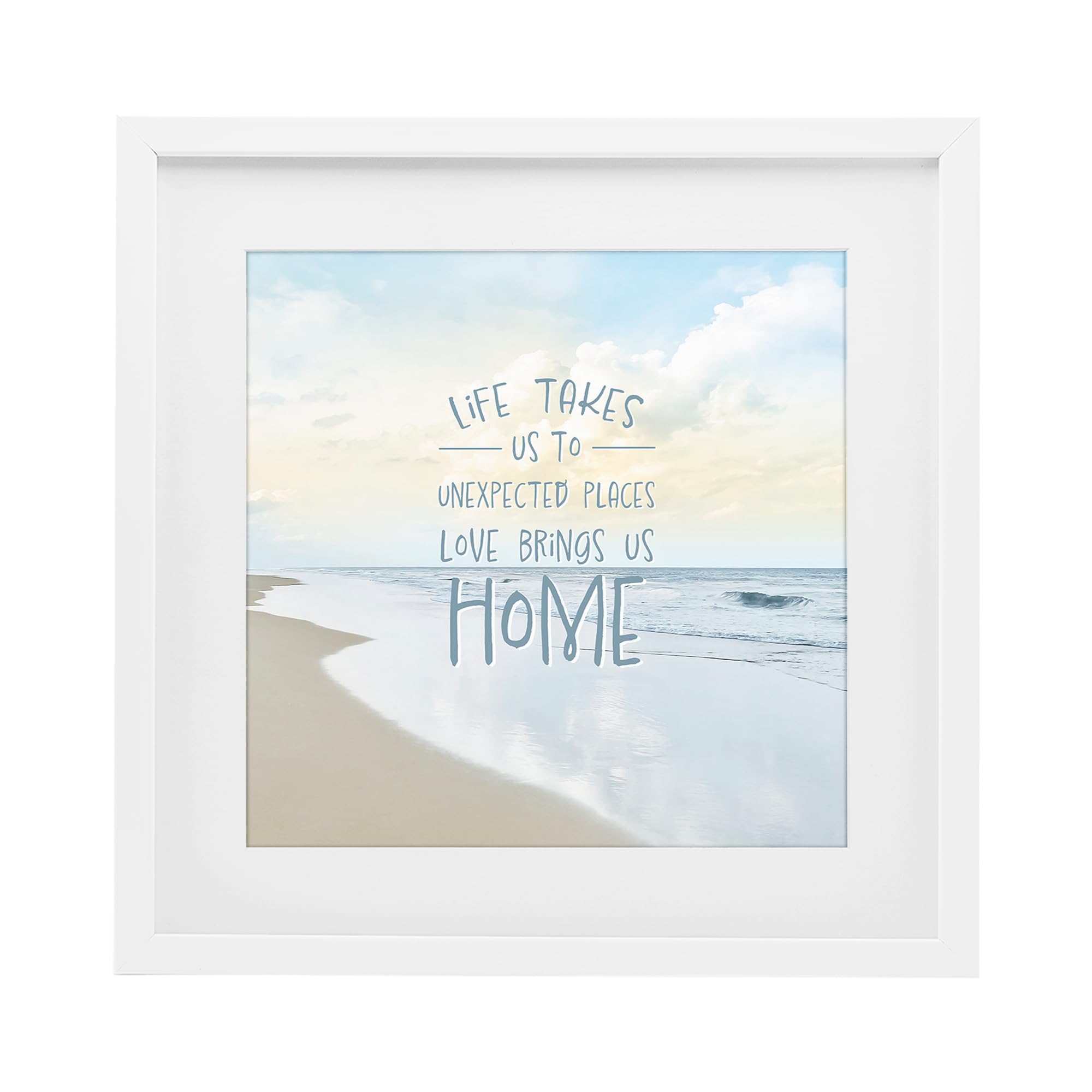 Stupell Industries Coastal White (Textured) 'Love Brings Us Home Inspiration'| Framed Print Under Glass