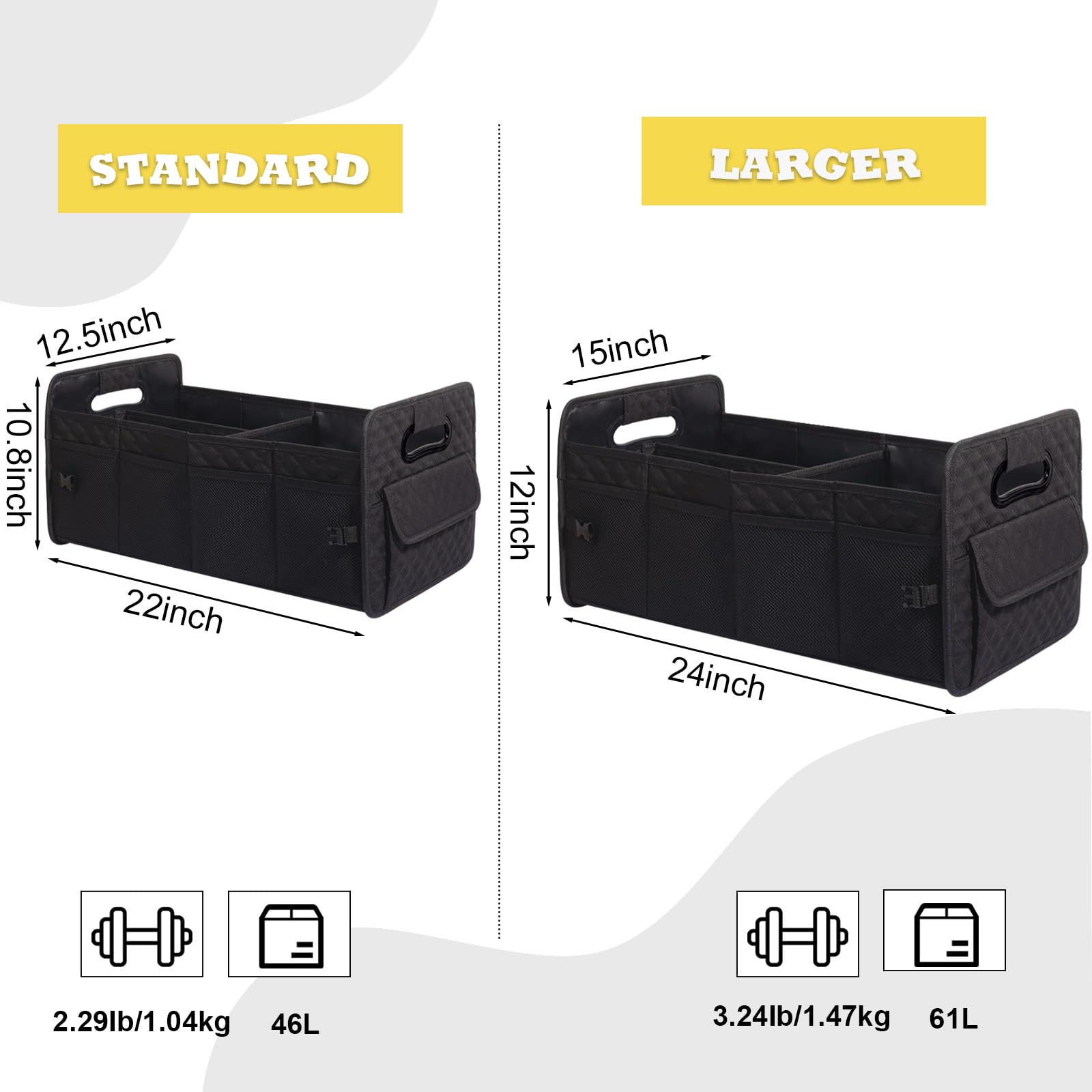 JiatuA Car Trunk Organizer for SUV, Car Storage Organizer Collapsible Multi Compartment Container Box, Adjustable Car Accessories for Women/Men, Black