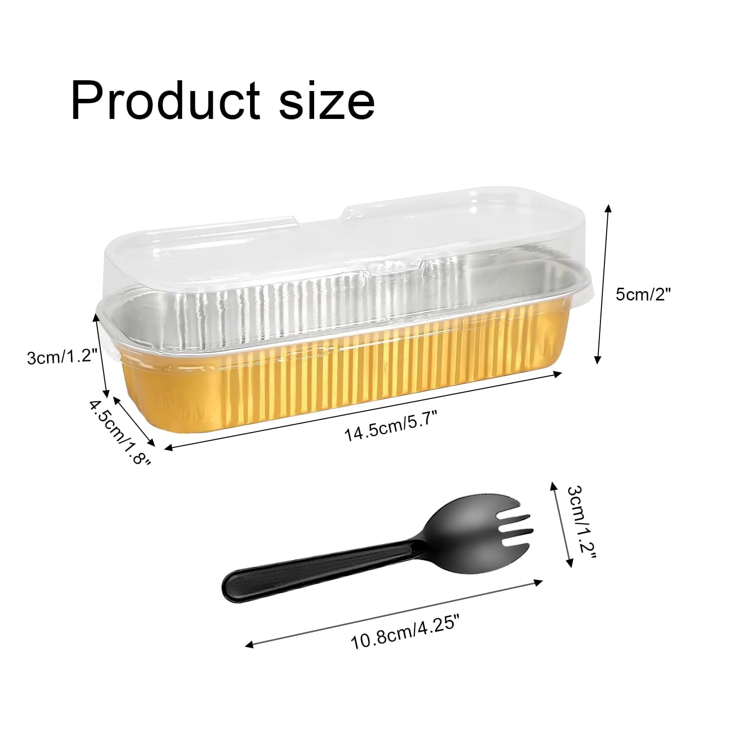 YIWONFU 50 stuks aluminium schalen, 200 ml, mini-bakvorm met deksel en lepel, rechthoekige wegwerpbakvormen, aluminium, geschikt voor brood, cake, snacks, picknick, kaas (goud en blauw