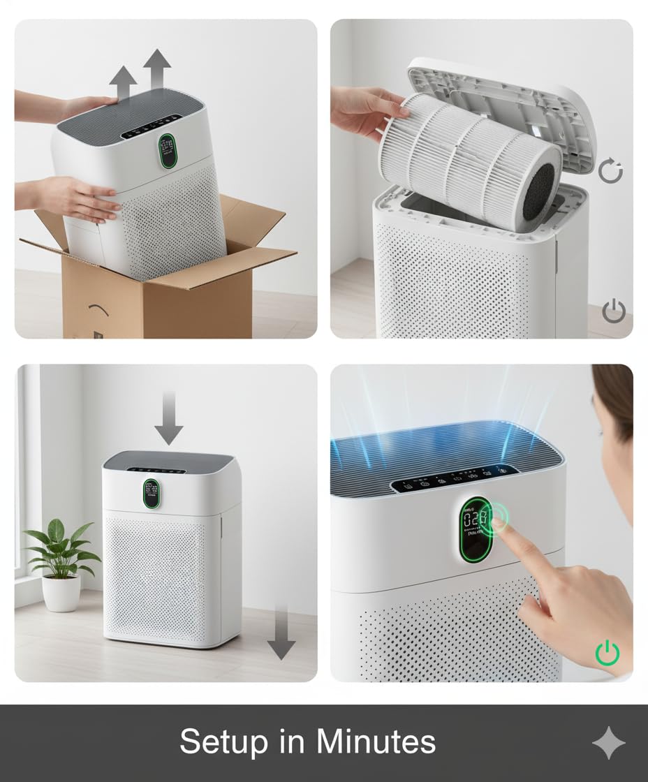 Luftreiniger – TikTok-ready Clean Air Upgrade, H13 HEPA gegen Staub, Rauch & Tierhaare, ultra leiser Nachtmodus, stylisches Design für Wohnung, Gaming-Setup & Homeoffice