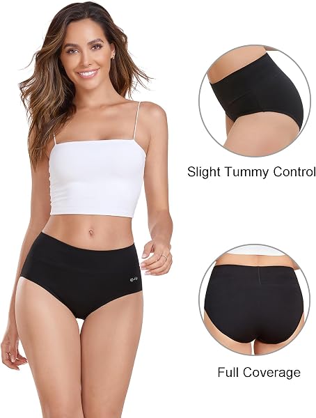 coskefy Underwear Women, High Waisted Cotton Knickers Ladies Full Briefs Soft Panties Slight Tummy Control Pants 5 Pack - 4