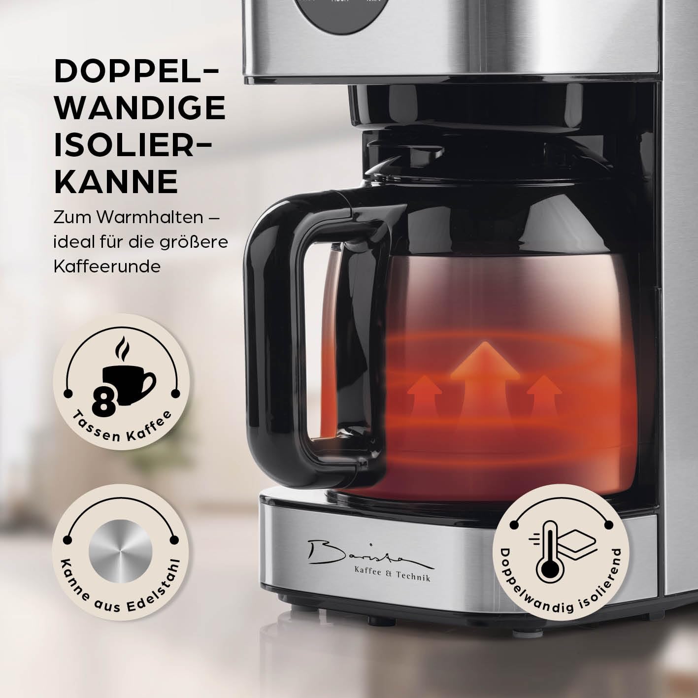 Filterkoffiezetapparaat Met Maler Barista Filterkoffiezetapparaat Met Geïntegreerd Maalwerk | Timer & Touchscreen | Glazen Kan 1.25L Voor 10 Kopjes Koffiezetapparaat Met Maalmolen