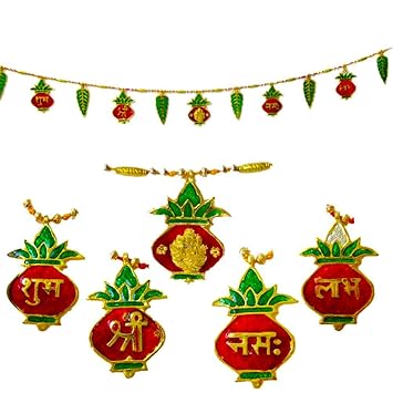 DMS RETAIL Multicolor Handmade Kalash Shubh Labh Swastik Metal Door Bandarwal Toran for Home Decoration Door Hangings