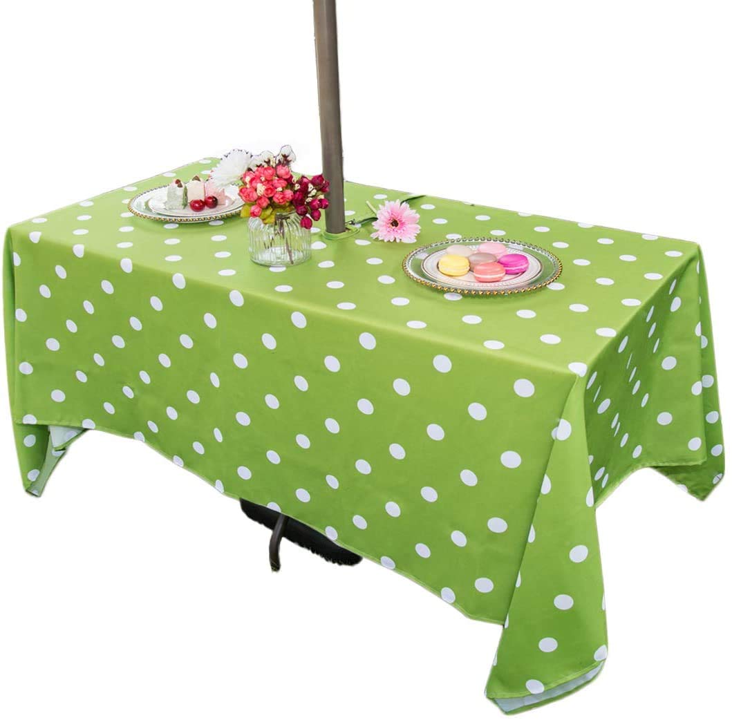 Eternal Beauty Green Wave 152X213cm Recatngle Indoor Outdoor Splashproof Tablecloth With Umbrella Hole And Zipper For Patio Garden Party And Bbq(60X84 Inch)