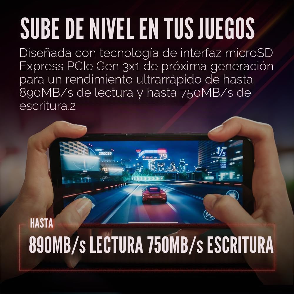 PNY Tarjeta microSD™ Express 256GB UHS-I U3 V30 A1, hasta 890MB/s de Lectura y 750MB/s de Escritura, Ideal para Dispositivos compatibles con microSD Express como Nintendo Switch 2