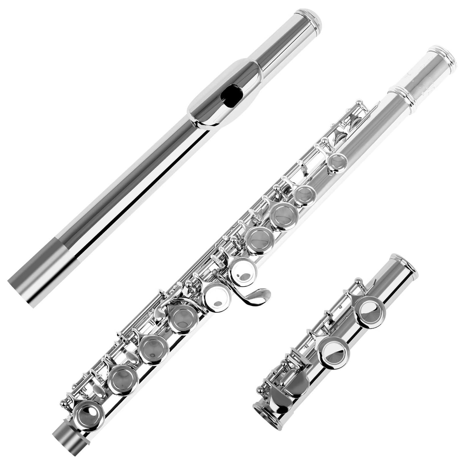 Querflöte 16 Geschlossene Offene Löcher C-Tonart Professionelles Querflöte-Konzertmusikinstrument Mit Box Stoffstab Handschuhen