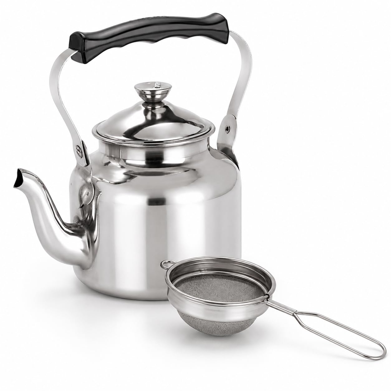 Dynore Stainless Steel Tea Kettle (800 ml) with Fine Mesh Tea Strainer (9.5 cm) | Tea Brewing & Serving Combo | Rust Resistant | Mirror Finish | Ideal for Home, Office & Gifting | Set of 2-image-6