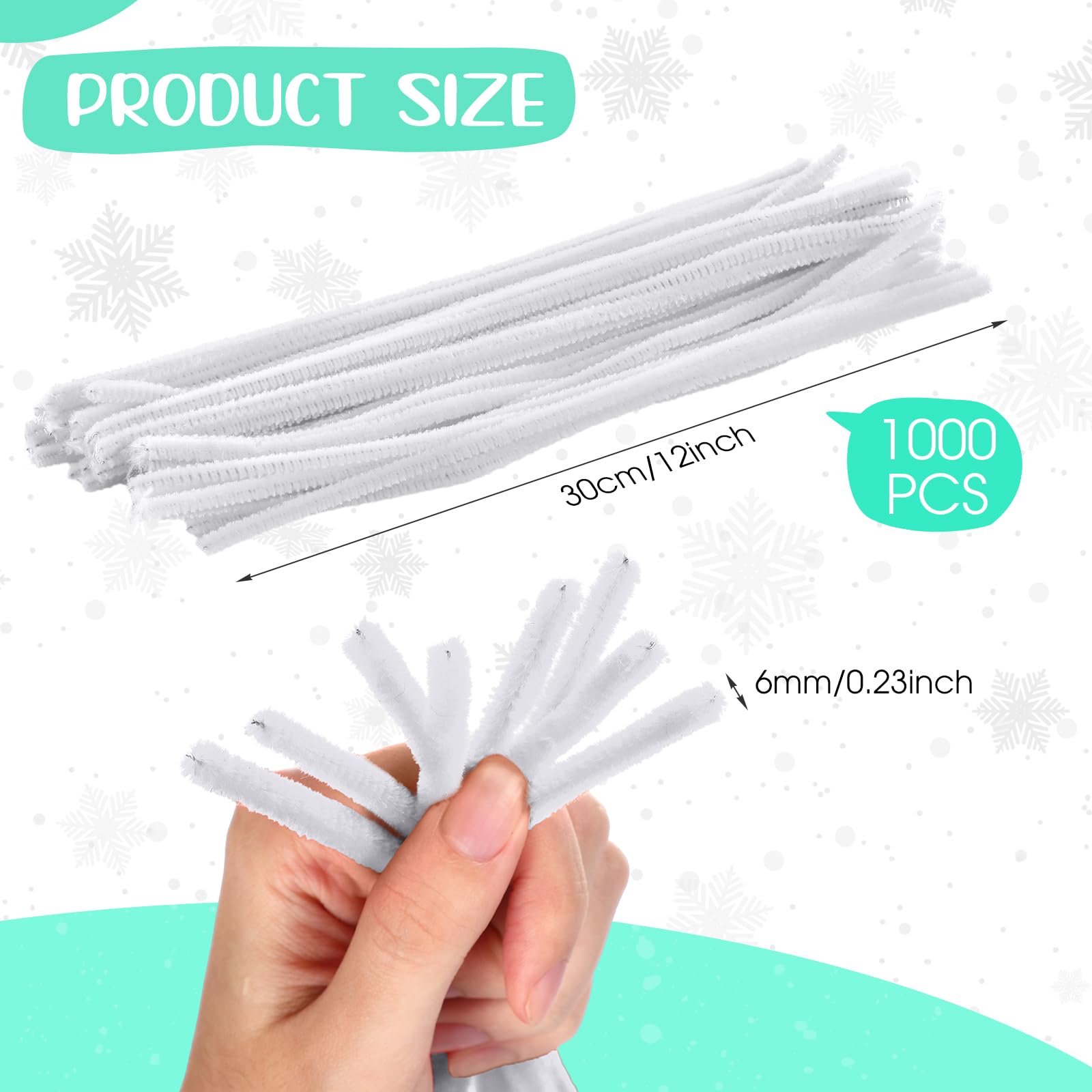Newwiee 1000 Pcs Pipe Cleaners Bulk Chenille Stems Fuzzy Sticks for Kids DIY Art Crafts Supplies Crafts Sticks Projects Creative Decoration Birthday Home St. Patrick's Day Party Favor(White)