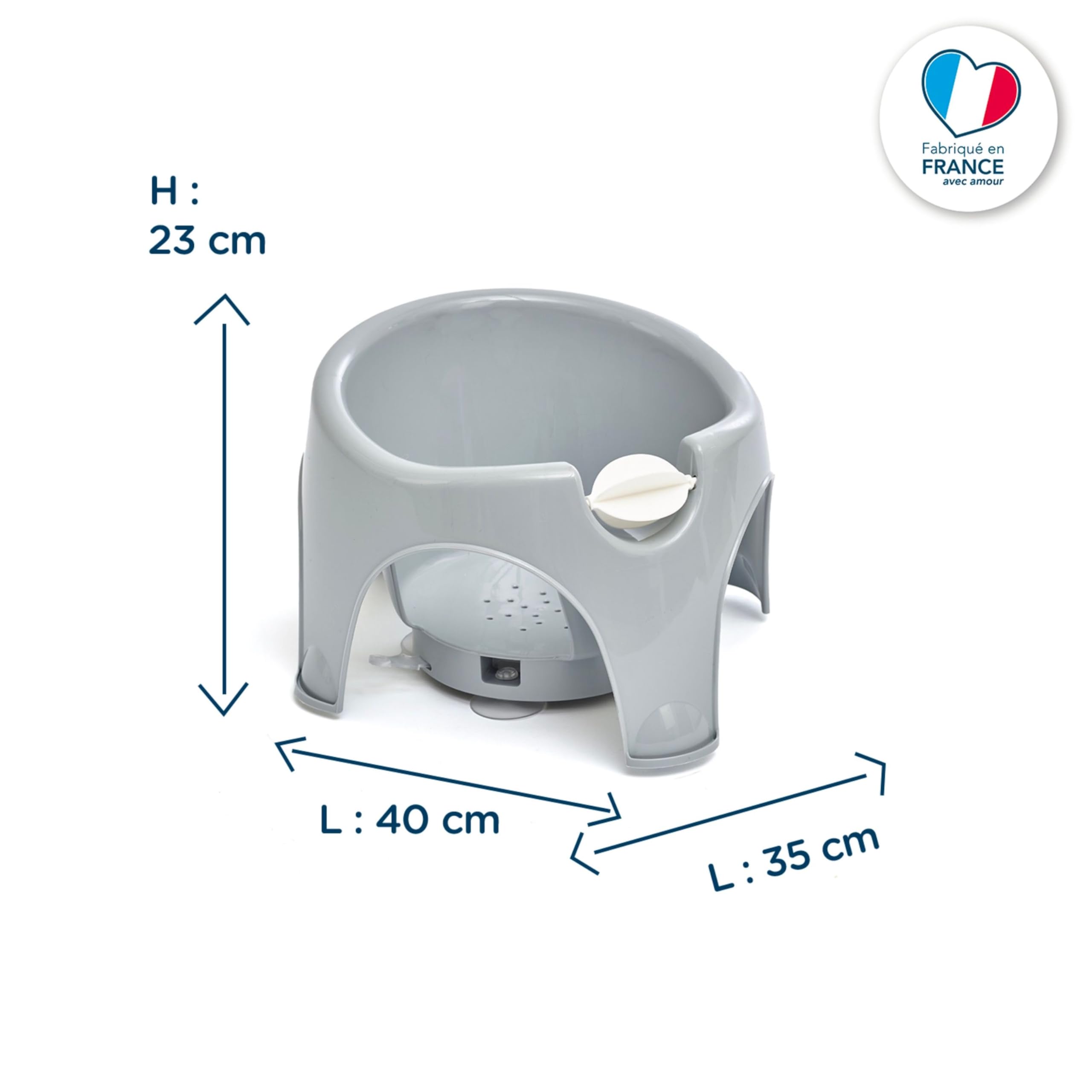 Thermobaby - Anillo de baño Bébé Aquafun - Asiento de Baño Cómodo y Divertido & - Diseño Ergonómico - Molino de Agua - Fácil Instalación - De 7 a 16 Meses - Made In France - Gris Charme