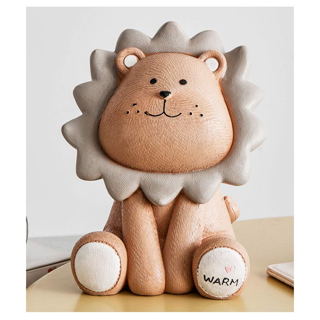 Piggy bank Cute Lion Piggy Bank, Perfect Resin Coin Bank Money Bank For Kids Girls Boys, For Children Birthday Gift Or As Home Decoration Money Bank (Color : Brown, Size : Large)