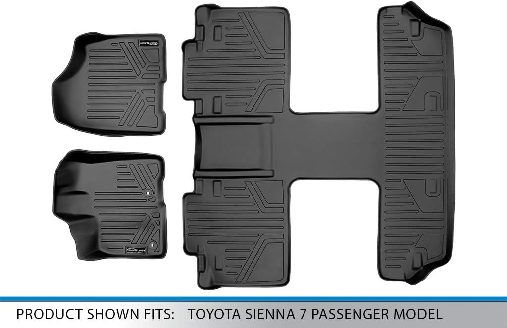 SMARTLINER Custom Fit Floor Mats 3 Row Liner Set Compatible with 2013-2020 Toyota Sienna