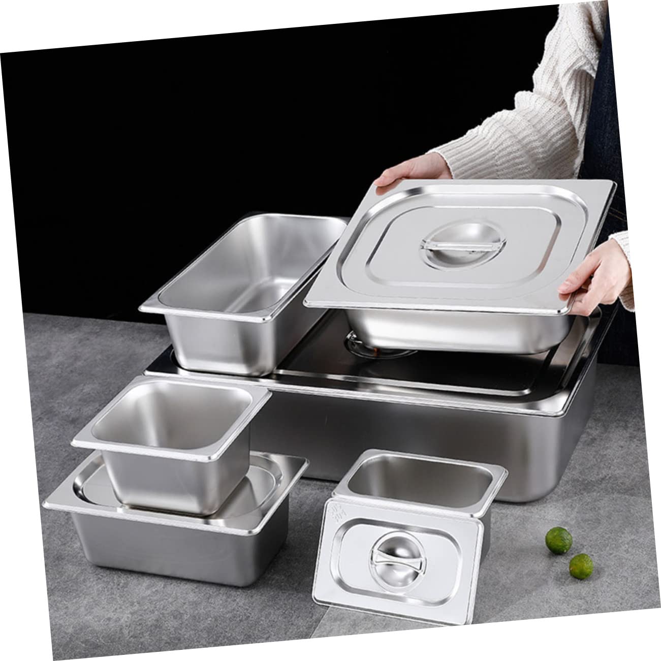 DECHOUS Porta Cibo Da Buffet in Acciaio Inox 4 Scomparti 26,5x16,2x15 Cm Con Coperchio Vassoio Da Portata Per Catering Feste Ristoranti Cucina Professionale