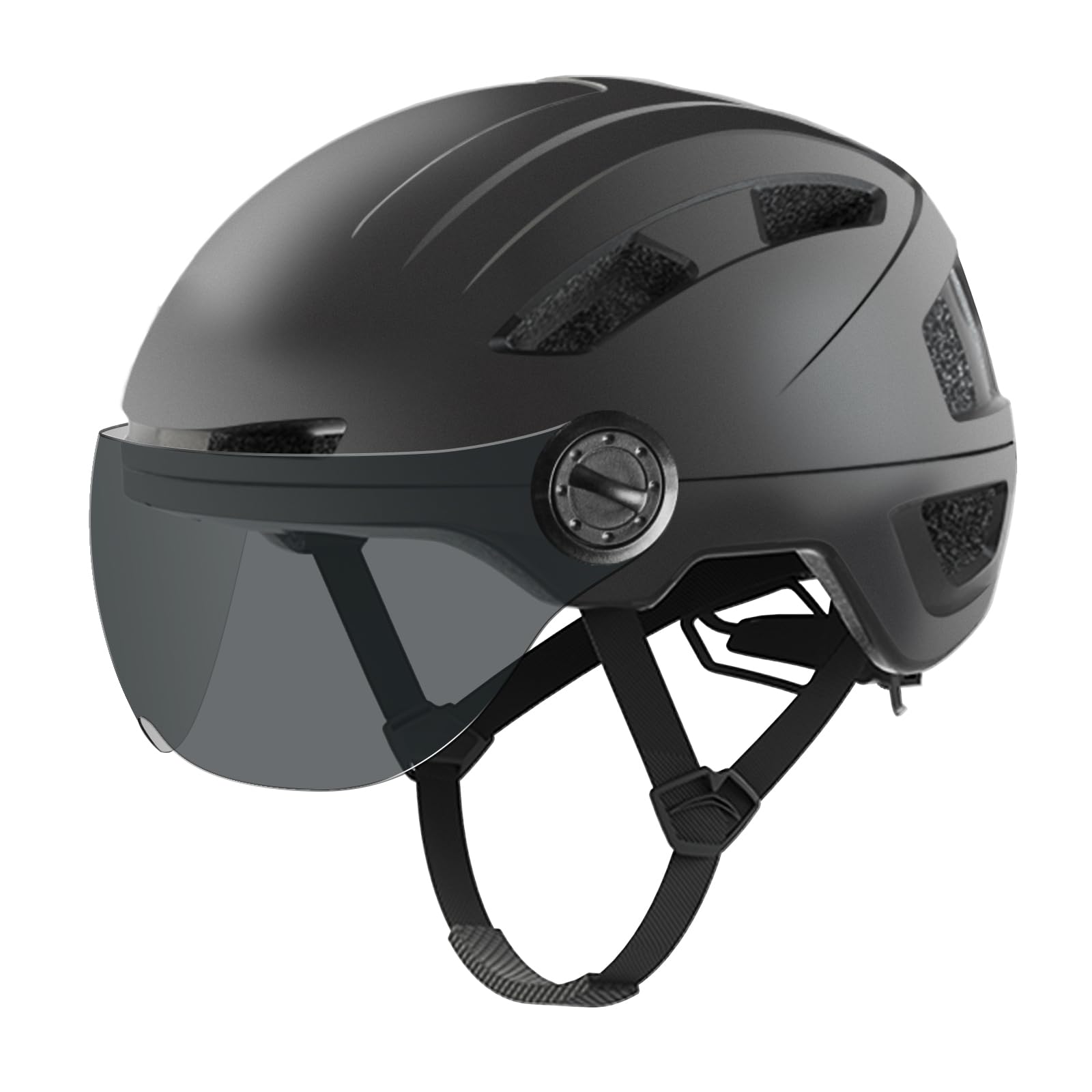 Fahrradhelm Herren, Damen Helm mit Magnetischem Visier Abnehmbarer Sonnenschutzkappe und Größenversteller, Schwarz Helm für E-Bike, Mountainbike & Citybike