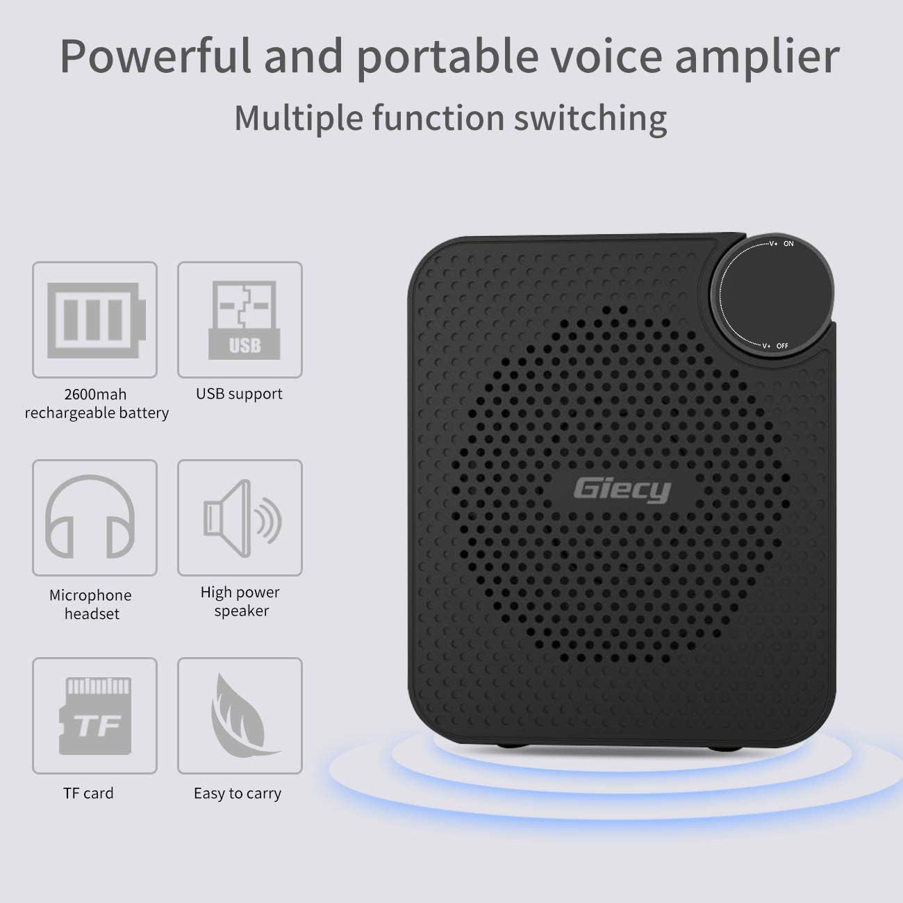 Amplificatore Vocale Portatile Leggerissimo con Microfono, Sistema PA,Cinturino Regolabile per Insegnanti,Guide,Fitness
