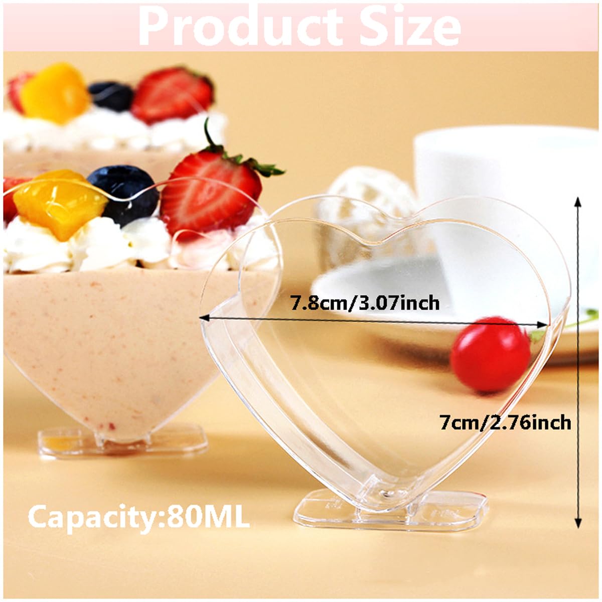 Bicchieri Dessert UQMIQURA A Cuore 80ml - 50 Pezzi Plastica Riutilizzabili Per Gelato E Mousse Coppette Monouso Feste