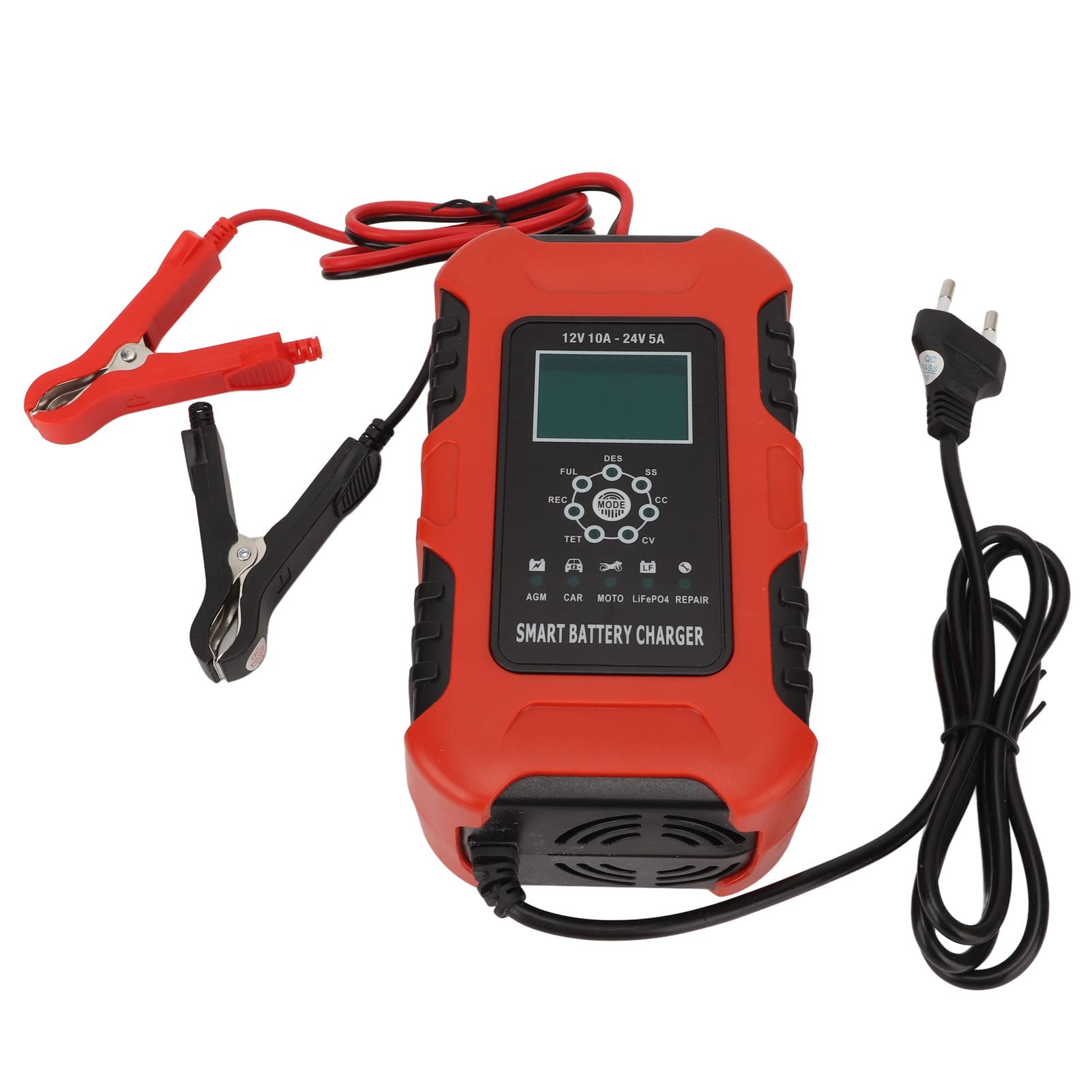 Fafeicy Cargador de Batería Inteligente 12V 10A 24V 5A Carga Automática de 7 Etapas con Pantalla Digital Protección de Polaridad para Automóvil Motocicleta Marina (Enchufe de la UE)