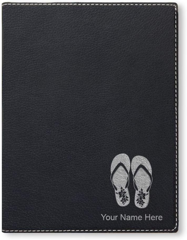 Small 7" X 9" Portfolio Notepad, Hawaiian Beach Sandals, Personalized Engraving Included (Light Brown)