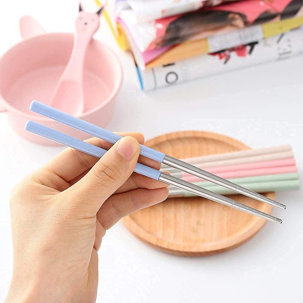 ATCAN Reusable Stainless Steel 1 Pair Chopsticks 23 cm Long Metal Chopstick Easy to Use Chop Stick for Noodles Sushi Hotpot Thai Foods for Home at Dinner (Blue) 3
