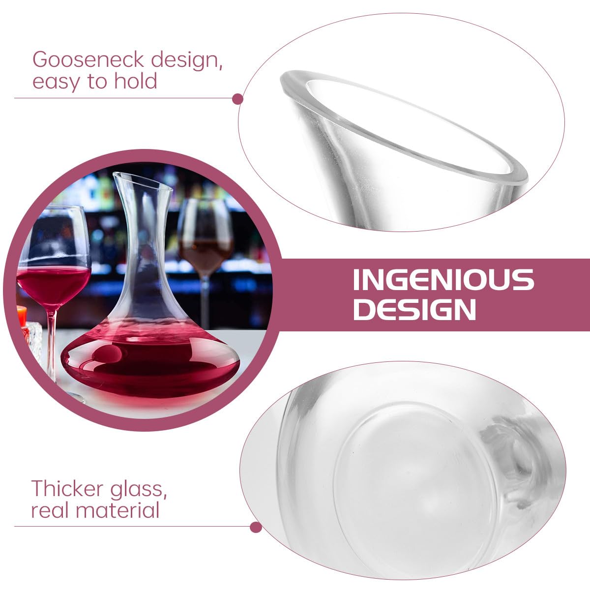 Abaodam Decantador para Mejorar Sabor y Decoración de Vidrio Diseño Antigoteo de Vino en Cenas y Eventos Obsequios