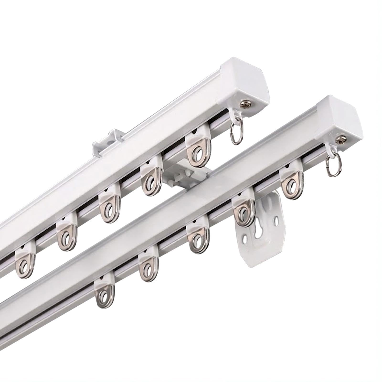 Asta Per Tende Scorrevole Da Soffitto/parete, Binario Per Tende Doppio In Alluminio Robusto, Per Soggiorno, Camera, Caravan E Balconi Asta Per Tende Binario Scorrevole(White,450cm)