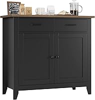 HORSTORS Modern Farmhouse Buffet Cabinet - Kitchen Sideboard Storage with 2 Drawers & 2 Doors, Coffee Bar for Living Room, Dining Room, Black/Rustic Brown