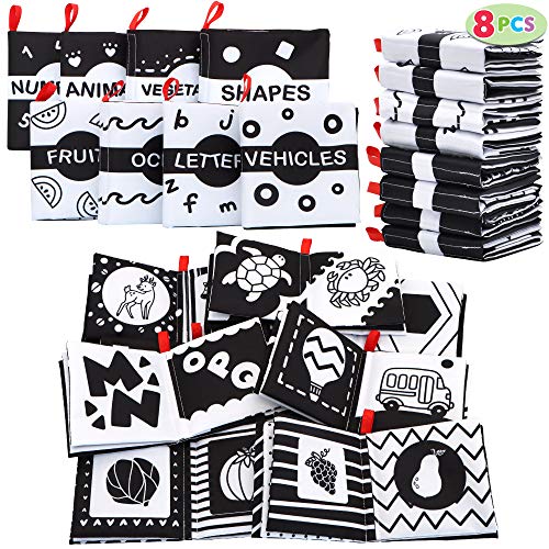 Image of JOYIN 8 Pcs Baby Bath Books, Black and White Nontoxic Fabric Soft Baby Crinkly Cloth Books, Newborn Waterproof Toys, Infant Early Education First Toys for Toddlers Birthday Gifts