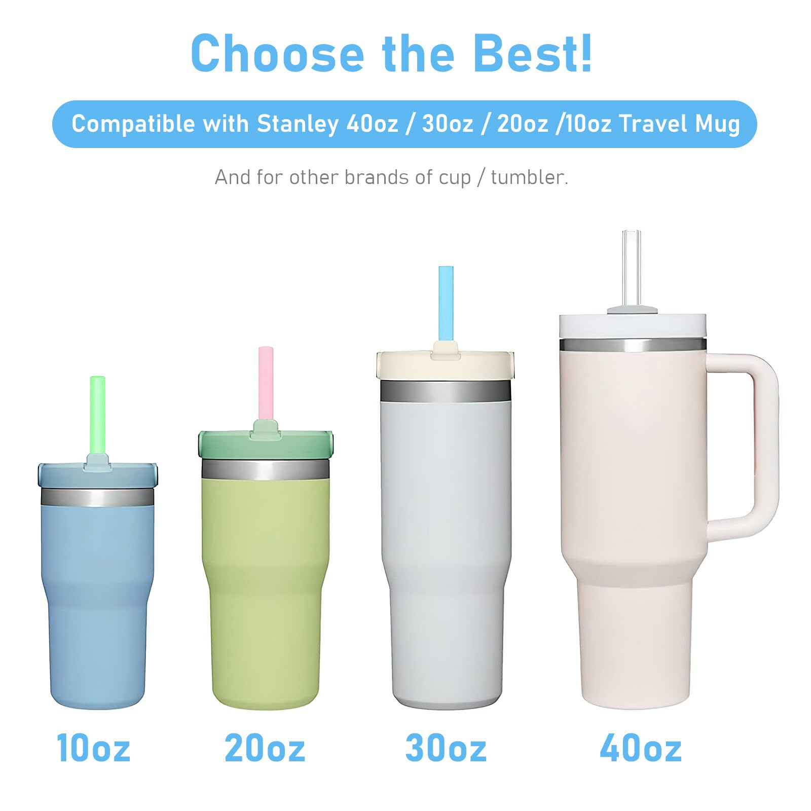 NiHome Cannucce In Silicone Lunghe 35,6 Cm Per Bicchieri Stanley – Confezione Da 14 + 2 Spazzole, Senza BPA, Colorate - 3