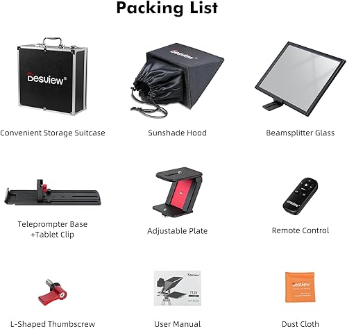 Miniatura 12 de Desview T12S Teleprompter 12.9 pulgadas, espejo HD todo metal elevable teleprompters con control remoto y aplicación iOSAndroid para cámaras réflex