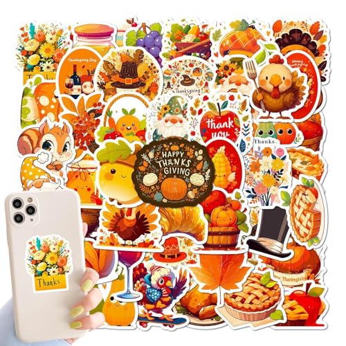 Pegatinas de otoño para botellas de agua, pegatinas de Acción de Gracias para Scrapbooking | Calcomanías para botellas de agua de 50 piezas | Pegatinas de otoño Sobre de Acción de Gracias Decoraciones