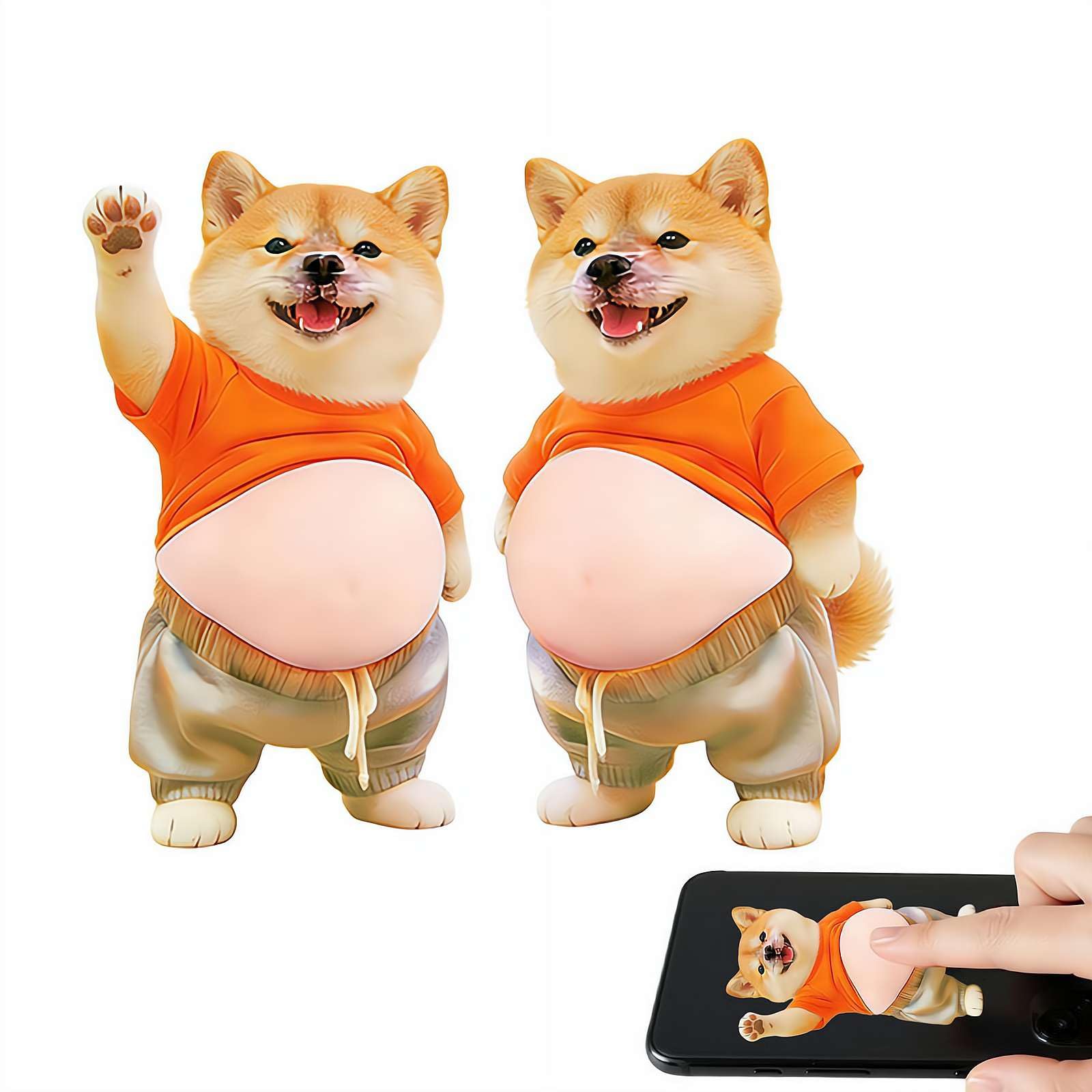 Cikiki 2 x 3D-Hundebauch-Aufkleber, superweiches Silikon, Anti-Kollisions-Aufkleber, Chubby Shiba Inu Big Belly 3D Puffy Aufkleber für Handy, Autotür und Kühlschranktür