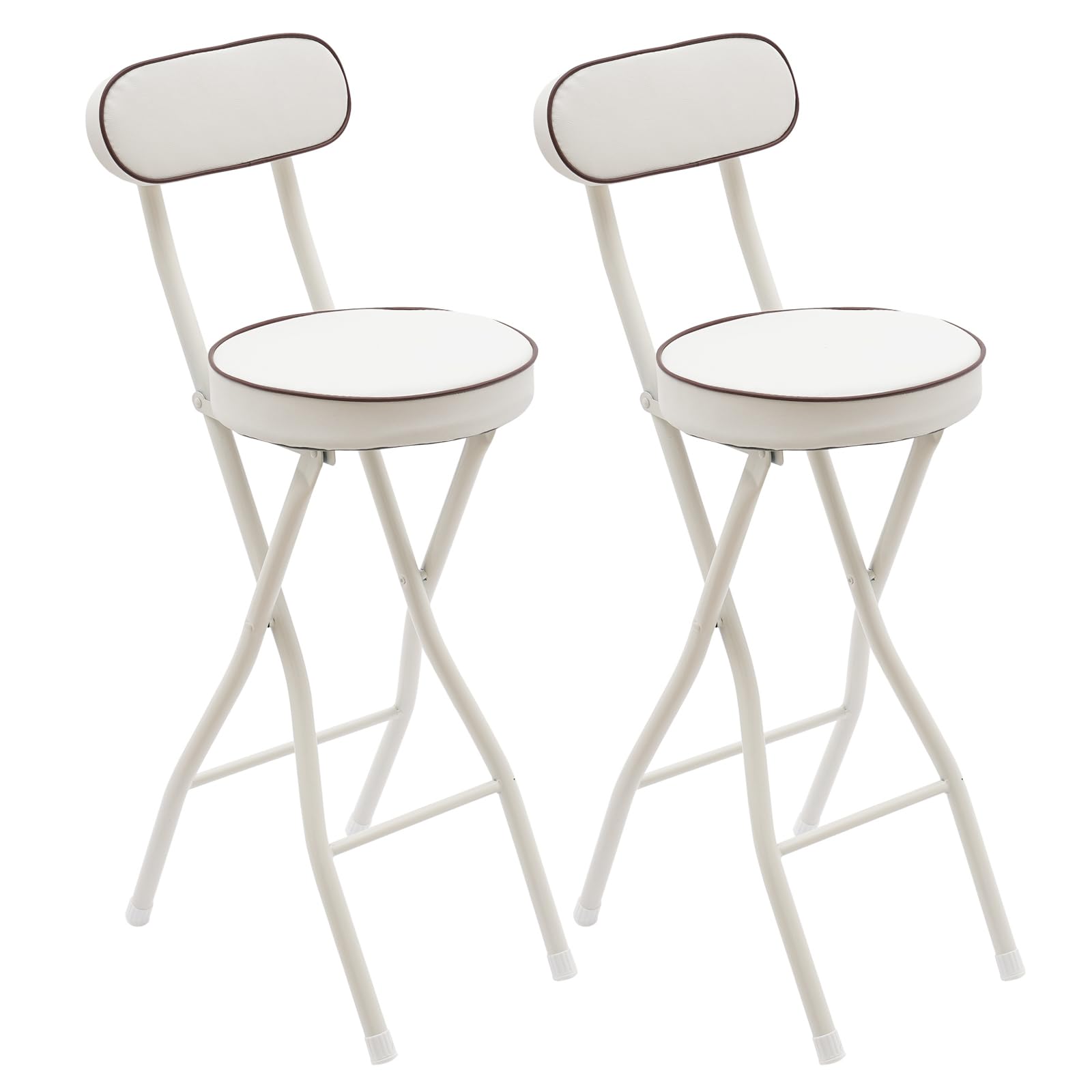 Lot de 2 tabourets de bar pliables avec dossier - Portable - Pour l'extérieur - Chaise haute rembourrée - Tabouret pliable - Blanc