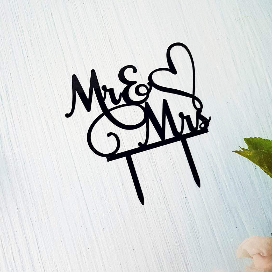 MustHome Personalized Cake Topper for Happy Birthday, Bride to Be - Black Acrylic Cake Decoration Supplies (Mr & Mrs) 3