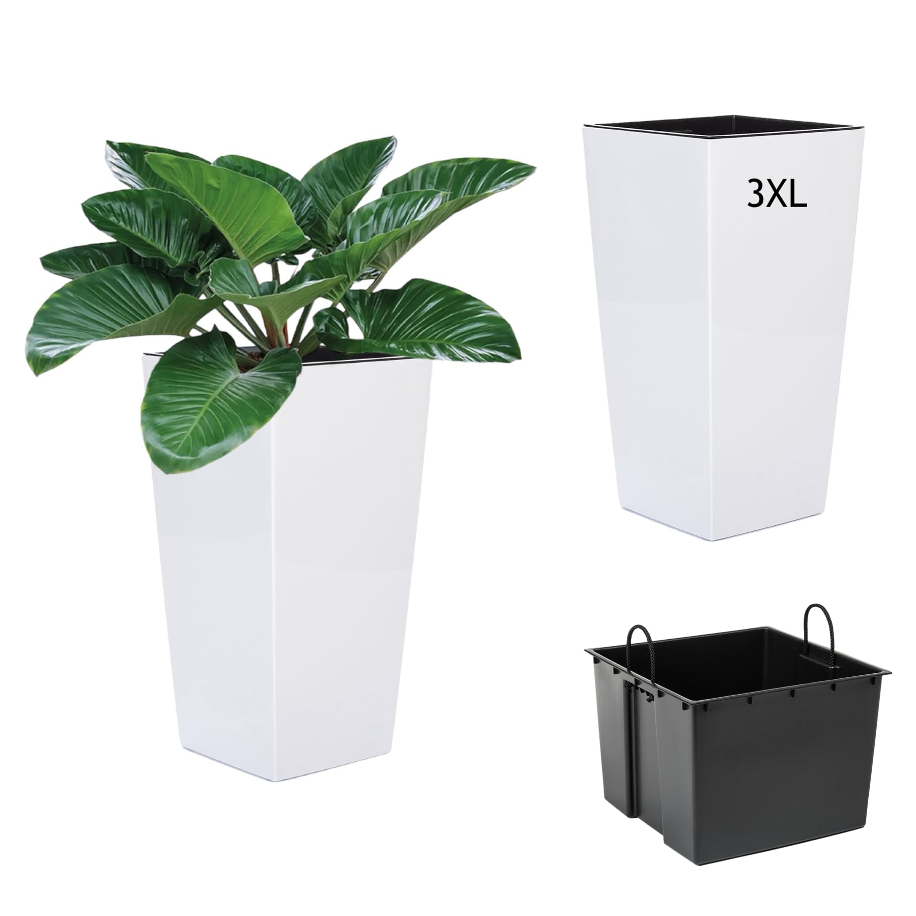 MELTOM Übertopf Blumenkübel Blumentopf Hochglanz mit Einsatz Hoch (Weiß, 3XL-75cm)