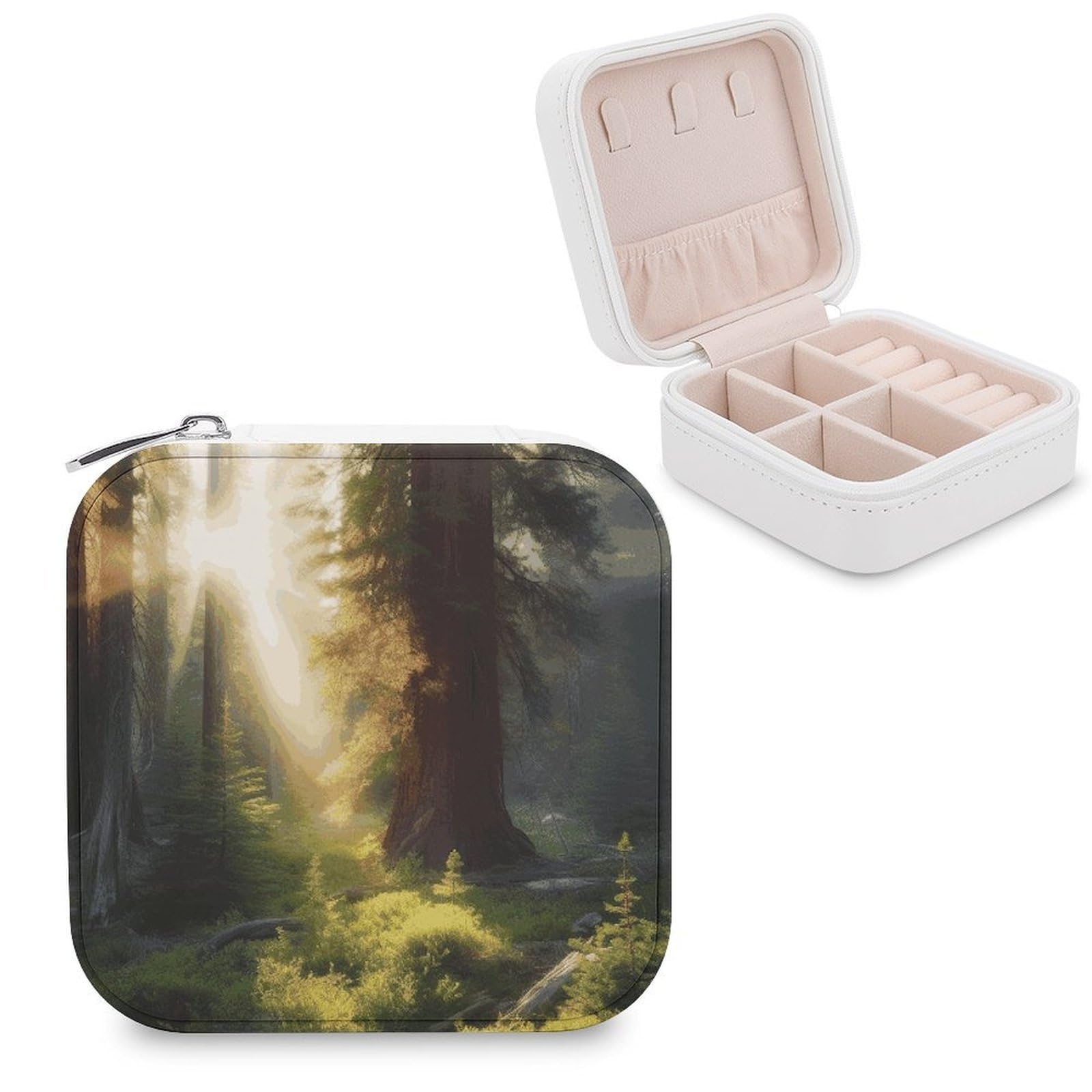 JTREHY Travel Morning Sunlight in Wilderness Jewelry Case Portable Display Storage Box PU Leather Mini Jewelry Travel Case Personalized Travel Jewelry Organizer Small Jewelry Box for Women