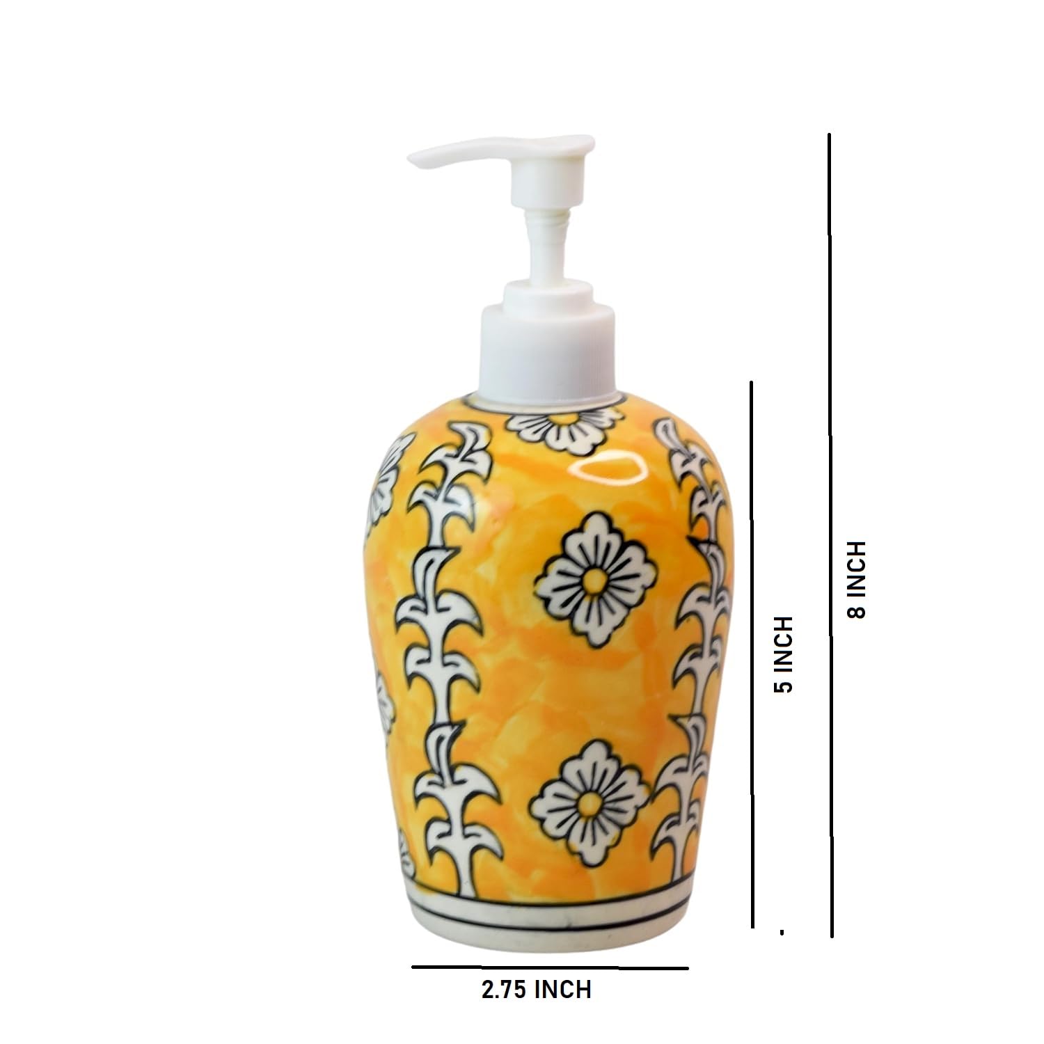 SKYWALK Hand Painted Ceramic Bathroom Set of 3 Pieces - Liquid Soap Dispenser, Soap Dish and Brush Holder for Bathroom Décor and Home Gift Set 1