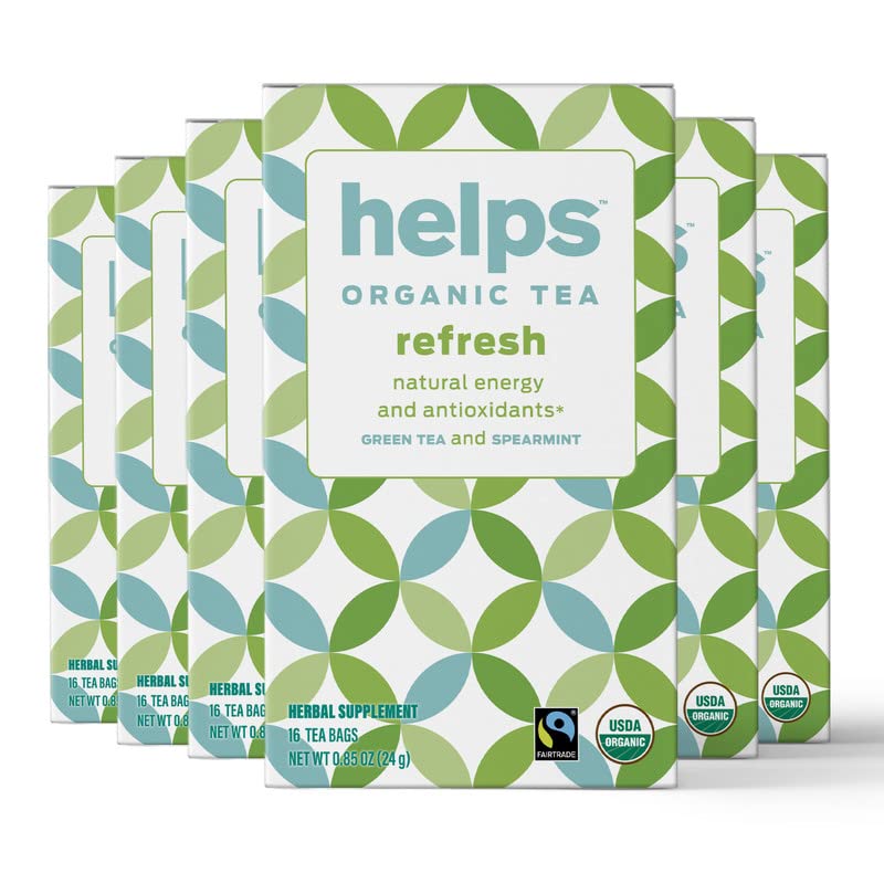 HELPS TEAS | Helps Refresh | Organic Green Tea with Spearmint. Natural Energy, Antioxidant, Slimming And Thermogenic Herbal Tea| 16 Tea Bags - Pack of 6 |
