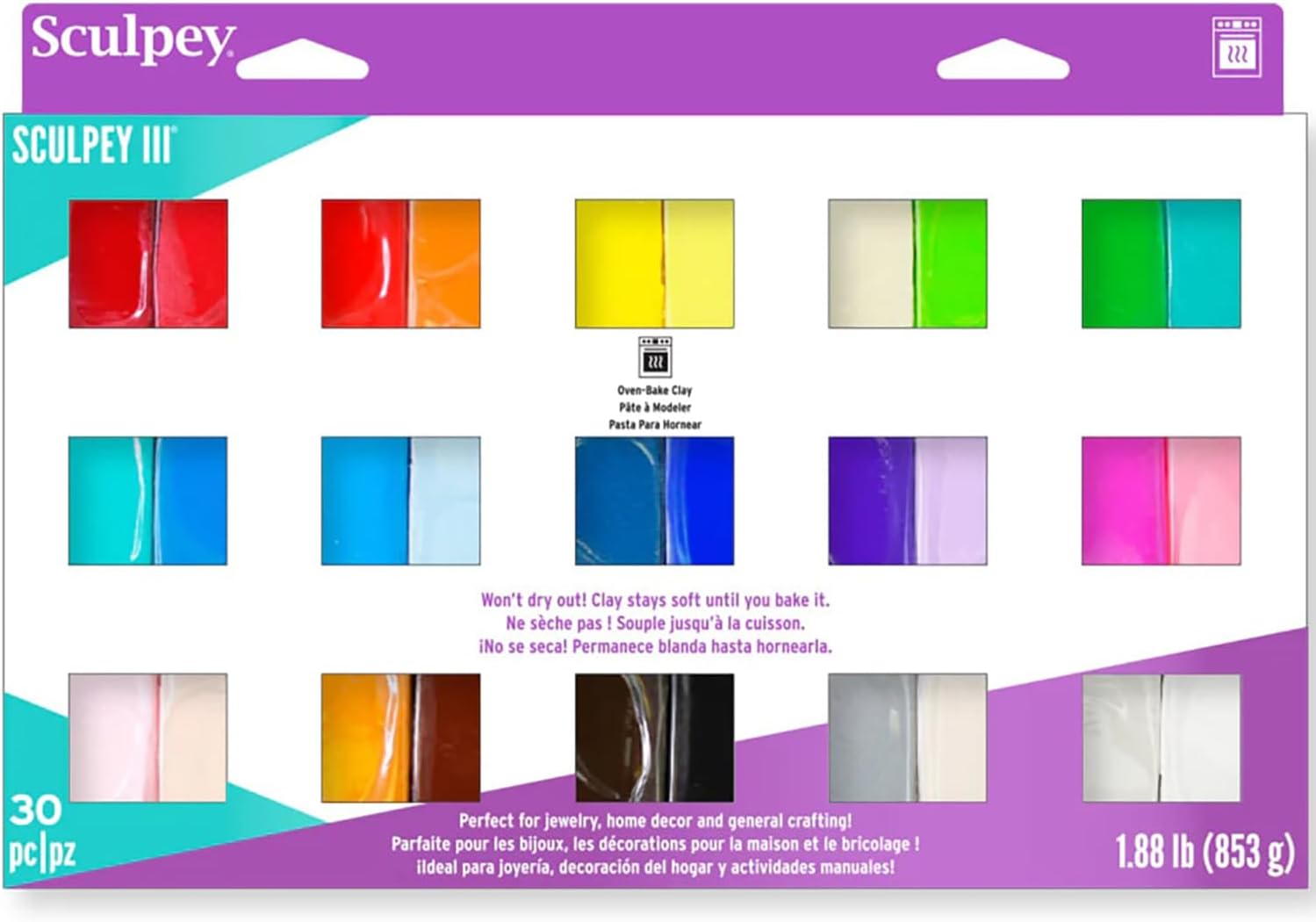 III: Polymer Clay: Sampler Pack - (30) 1oz - Oven Bake Clay, 30 Colors, Non-Toxic, Sculpting, Create Jewelry & Crafts Projects, Art Supplies