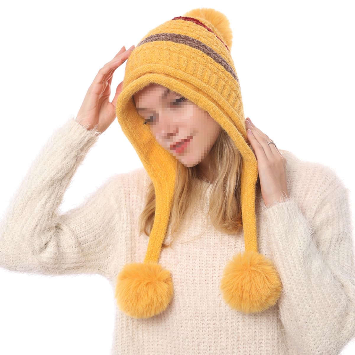 LIFKOME 2piezas Gorro De Lana Para Mujer y Cómodo Para Esquí y Actividades Al Aire Invierno Color Amarillo