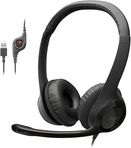 Logitech H390 Wired Headphones with Mic, USB Headset with Microphone