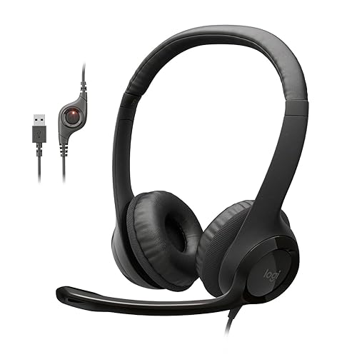 Logitech H390 Wired Headphones with Mic, USB-A Headset with Microphone for PC, Noise Cancelling Microphone for Video Meetings, Music, Gaming - Black