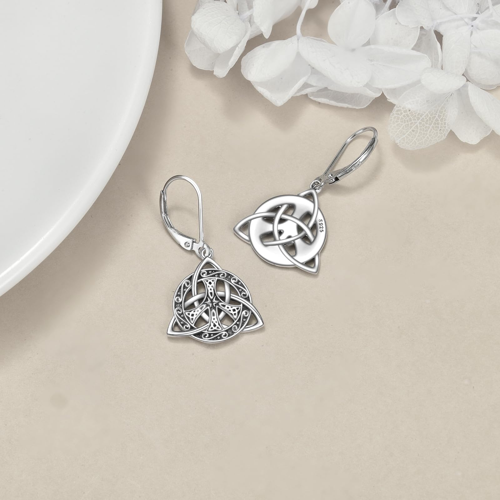 Peace Zeichen Ohrringe Sterling Silber Keltische Trinity Knoten Dangle Drop Dangly Leverback Ohrringe Irish Viking Schmuck Geschenke für Frauen Männer