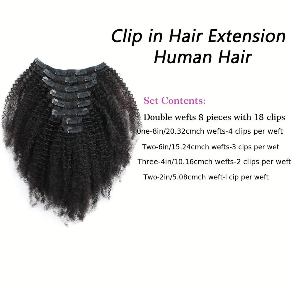 Afro-Locken-Clip-in-Extensions aus Echthaar, 8-teilig mit 18 Clips, 120 g/Set, brasilianisches Remy-Haar for schwarze Frauen(10inch)