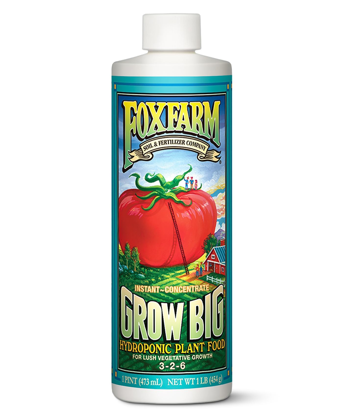 Grow Big Hydroponic Plant Food - 3-2-6 Liquid Plant Fertilizer for Lush Vegetative Growth in Hydroponic Systems - Liquid Concentrate with Earthworm Castings & Micronutrients - 1 Pint