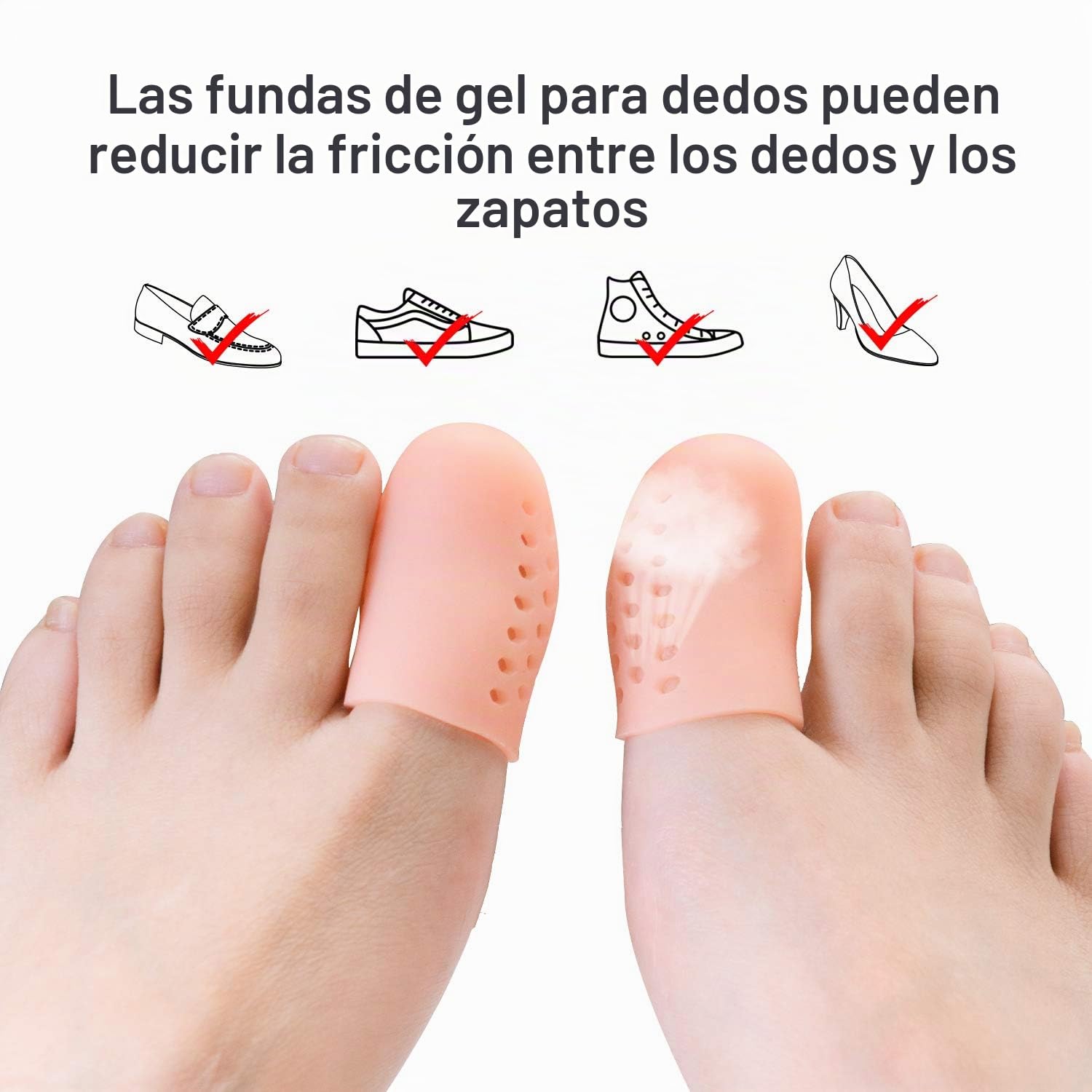 Welnove Fundas para Dedos Gordos del Pie Protectores Mangas de Dedos Transpirables para Callos, Ampollas, Uñas Perdidas o Encarnadas Paquete de 10 (Melocotón)