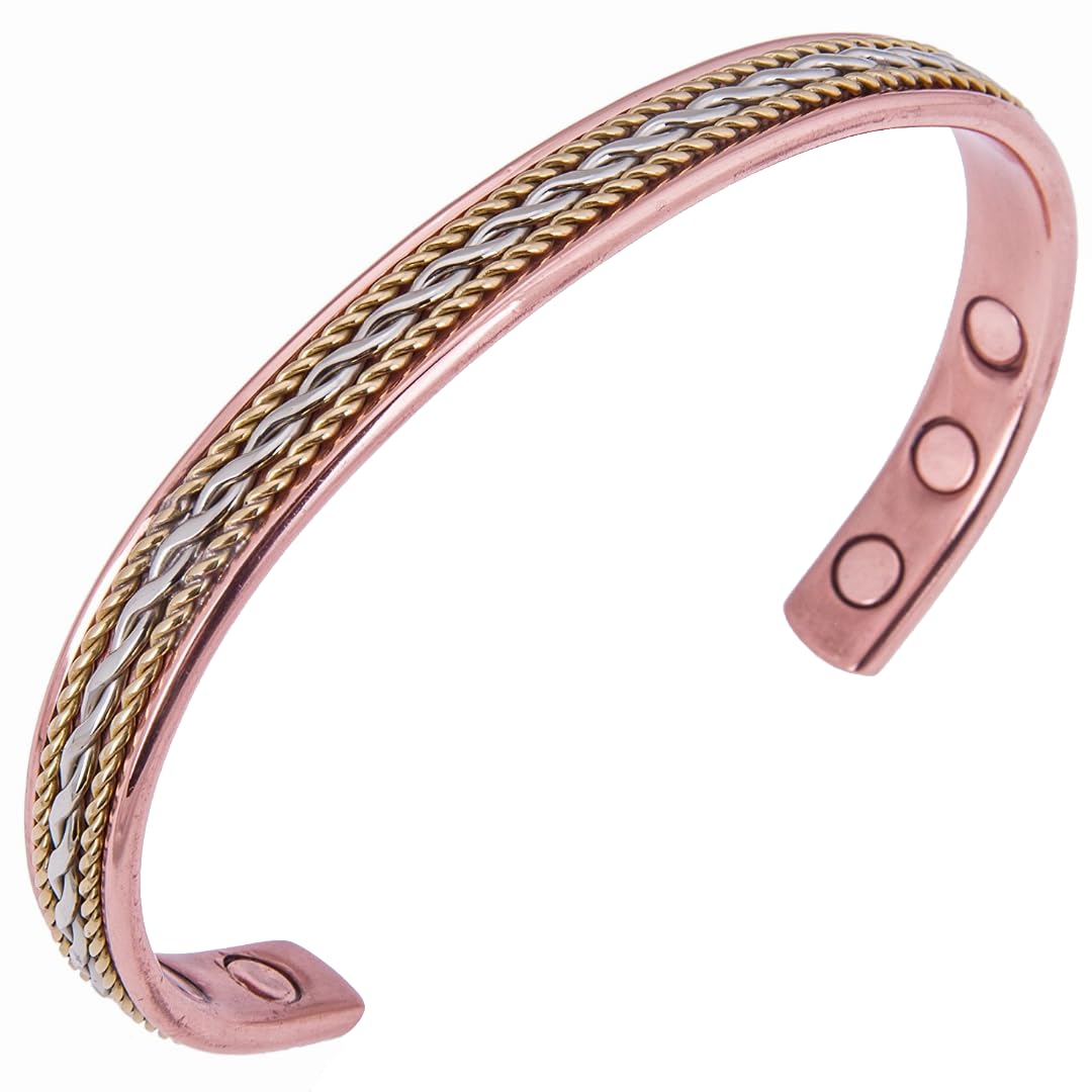Pulsera magnética de cobre puro – Tamaño ajustable estilo incrustación de cuerda – Terapia de tierra