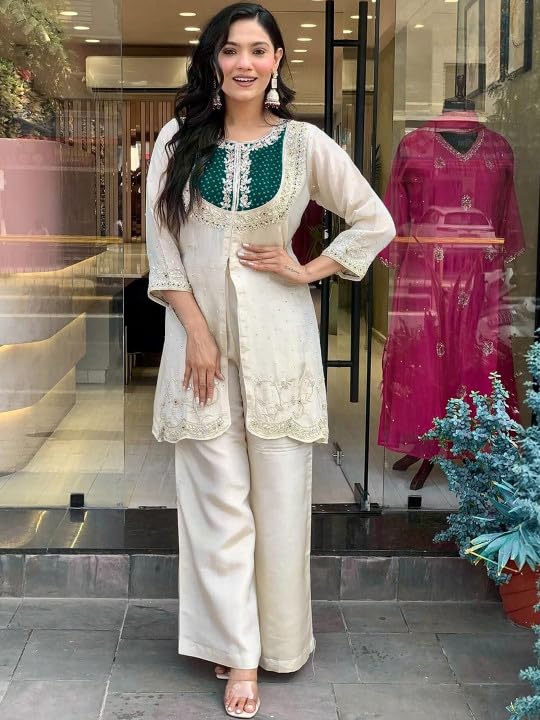 Image of Wedding Outfit For Women Embroidered Shrara Set For Women Designer Silk Kurta With Sharara Pants Festive Ethnic Wear Traditional Outfit For Celebrations Functions Ceremonies And Gatherings