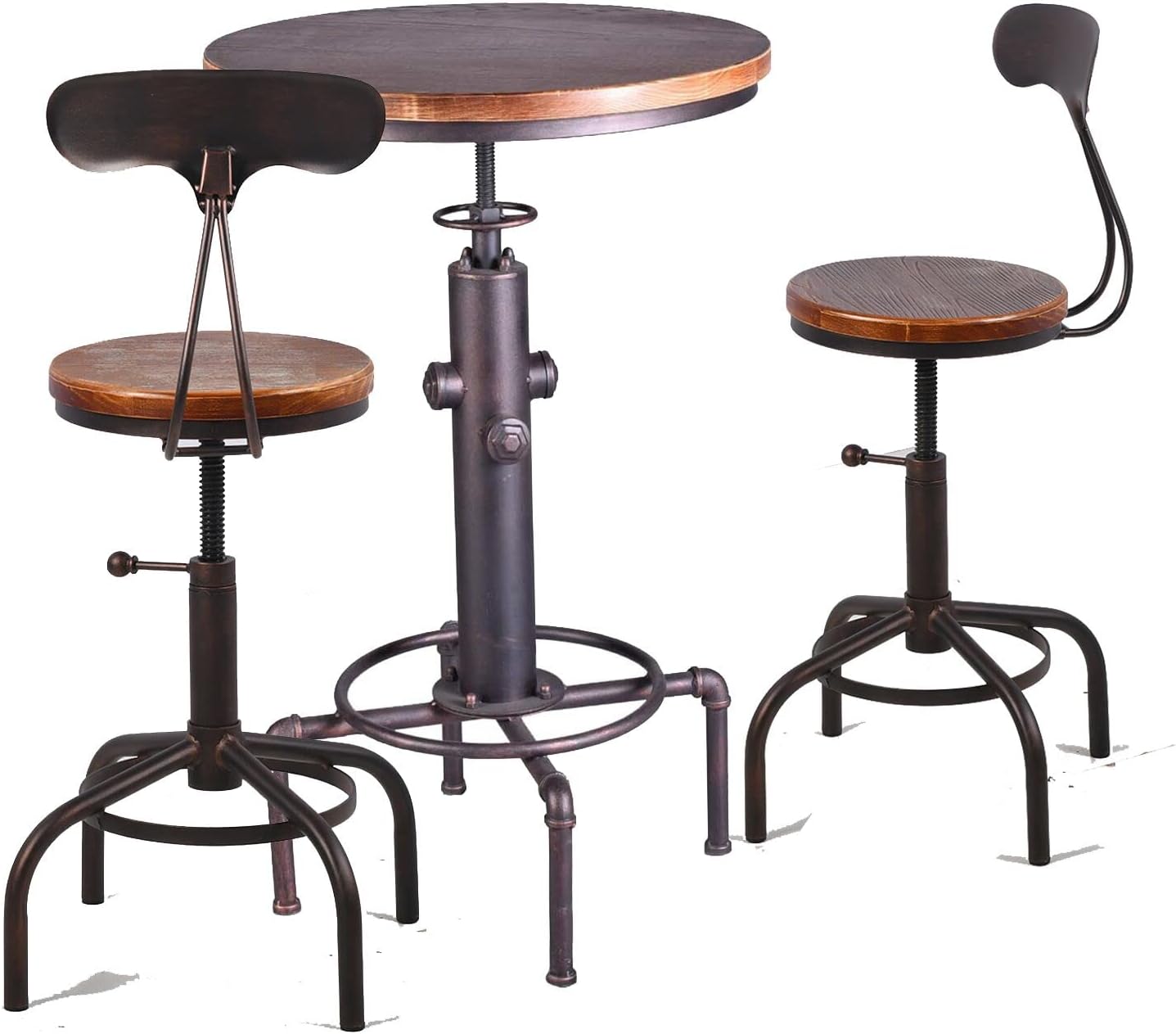 Topower 3 Piece Pub Table and Stool Set Round Bar Table