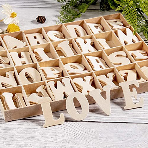 ANCLLO 112-teiliges Holzbuchstaben-Set A-Z und Herz mit Aufbewahrungsschale - Natürliche Holzalphabet-Bastelbuchstaben für Kunst, Handwerk, Hochzeitsdekoration