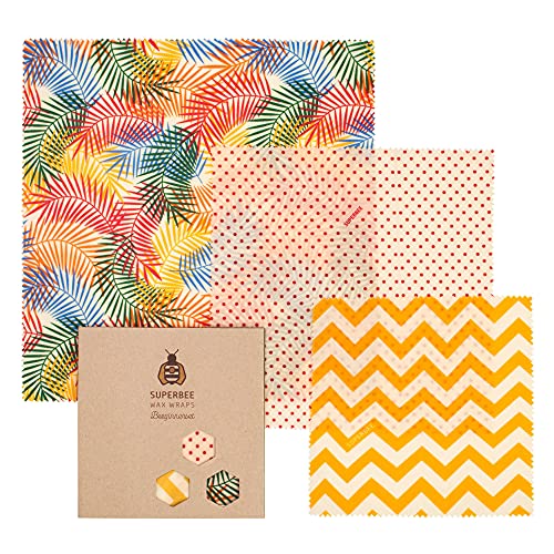 BYTTME Lot De 9 Emballages Réutilisables En Cire D'abeille Pour Aliments, Respectueux De L'environnement Avec Sac D'épicerie En Maille Et 2 Barres De Cire D'abeille, Pain Et Sandwich, Ensemble