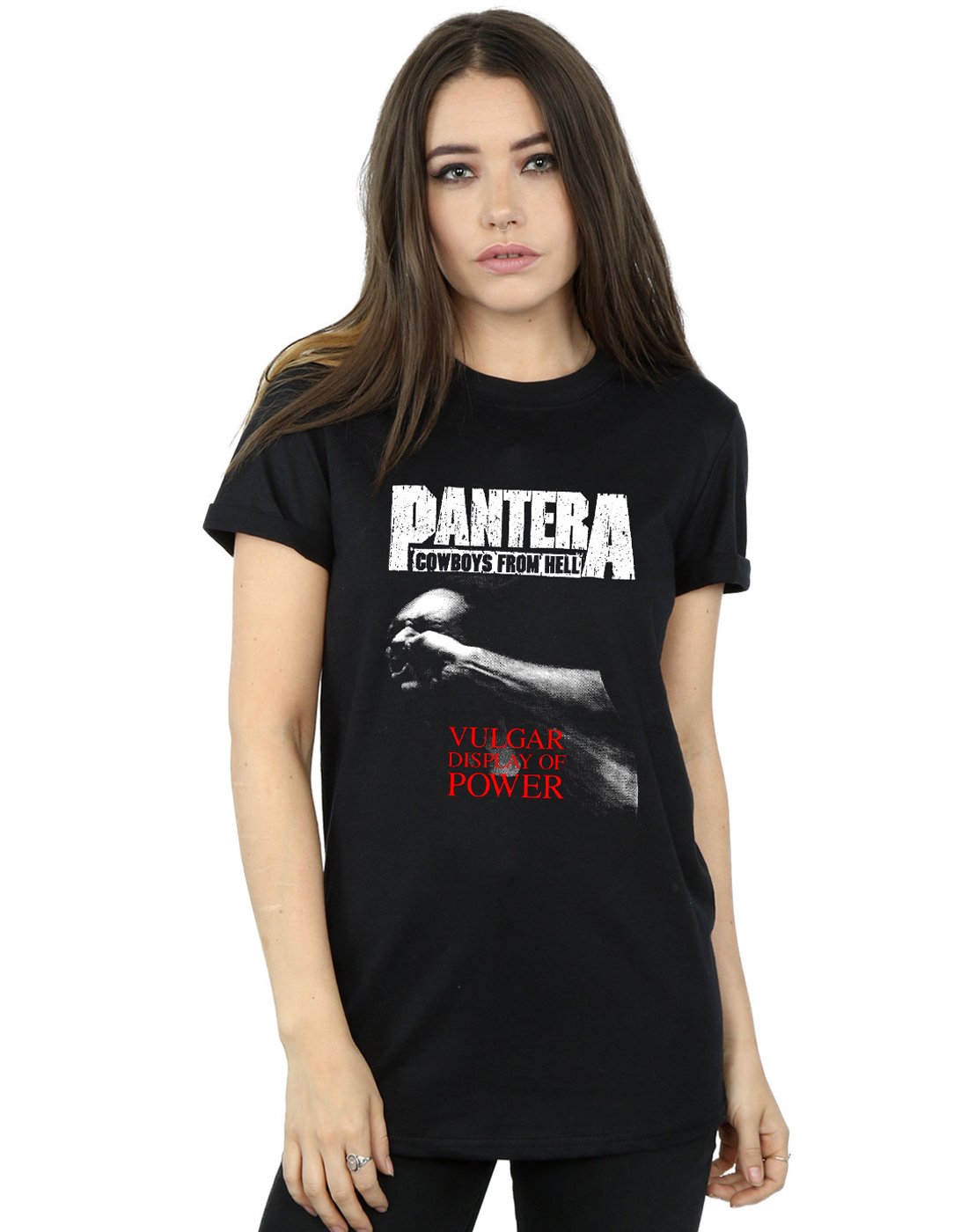 Absolute Cult Women's Black Pantera Vulgar Display Of Power Boyfriend Fit T-Shirt XX-Large